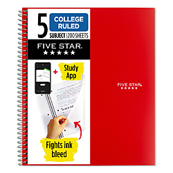 Five Star 5-Subject Spiral Notebook [College Ruled]