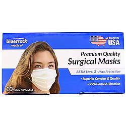 Bluetrack S3020-W10 3-Ply Surgical Face Masks ASTM Level 3 [99% Filtration]