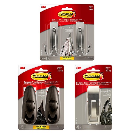 3M CMD-LMH Command Large Metallic Hooks [Removable]