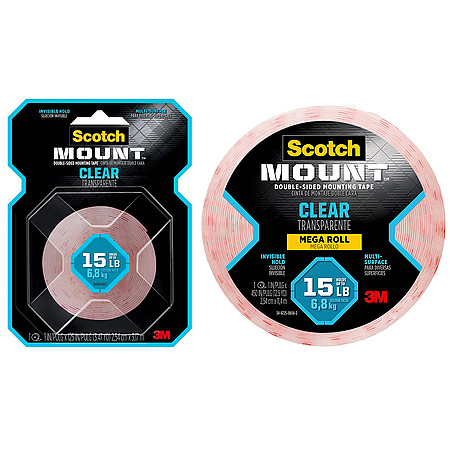 3M Clear Scotch-Mount Double-Sided Mounting Tape, Strips & Squares