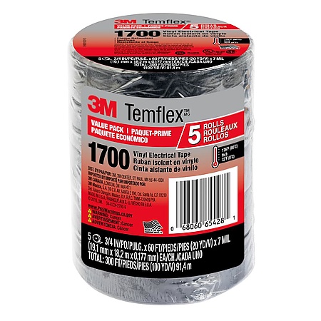 100 Pack 3M Temflex 1700C White 3/4" x 66' General Use Vinyl Electrical Tape 