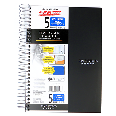 Five Star Small 5-Subject Spiral Notebook [College Ruled]