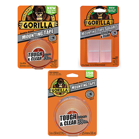 Gorilla Tape Square Double Sided Sticky Tape Pre-Cut  Permanent Adhesive Clear. 