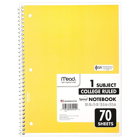 Mead 1-Subject Spiral Notebook [College Ruled]