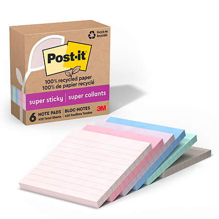 Post-it Recycled Super Sticky Lined Notes