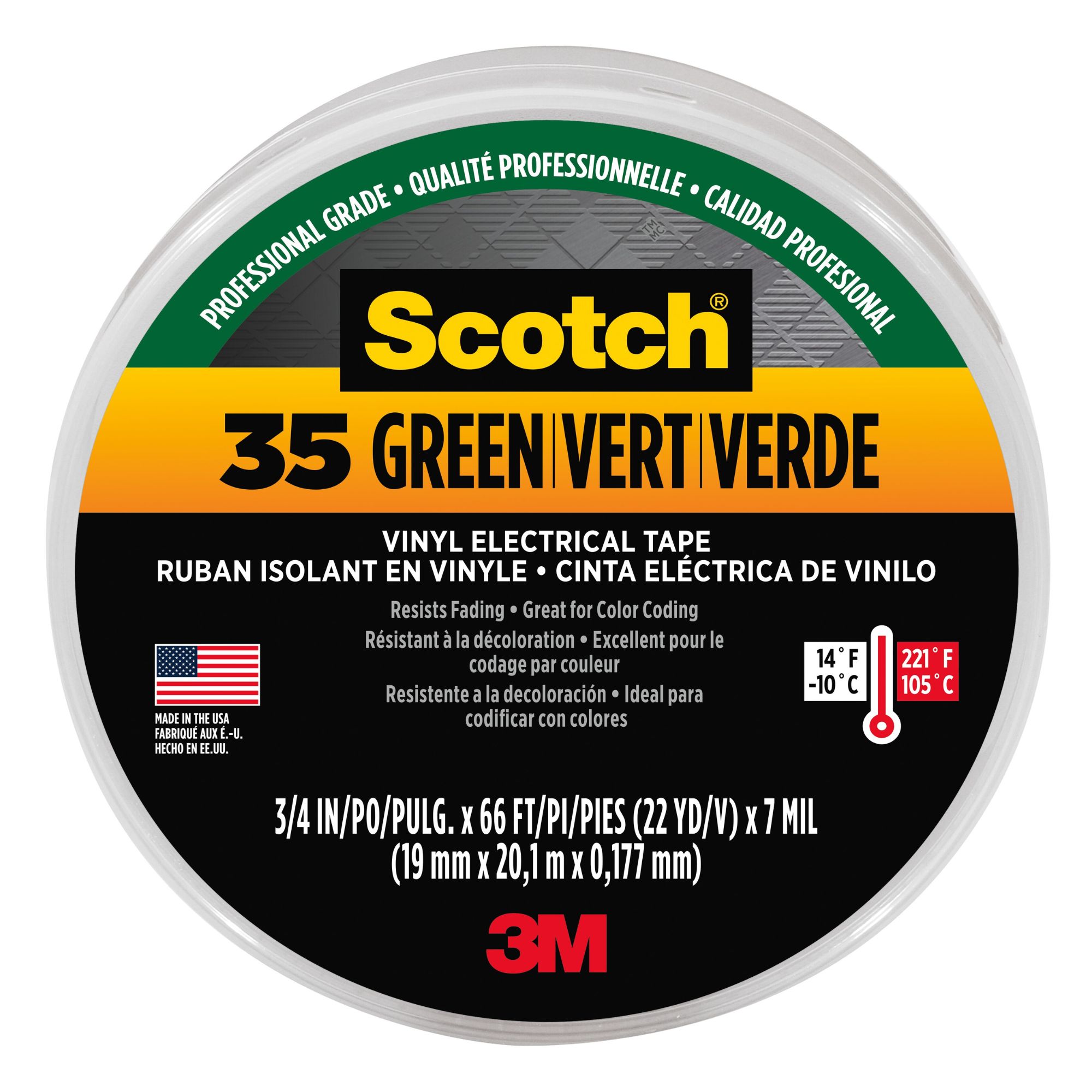 JVCC E-Tape Colored Electrical Tape Green 2 in x 66 ft. 
