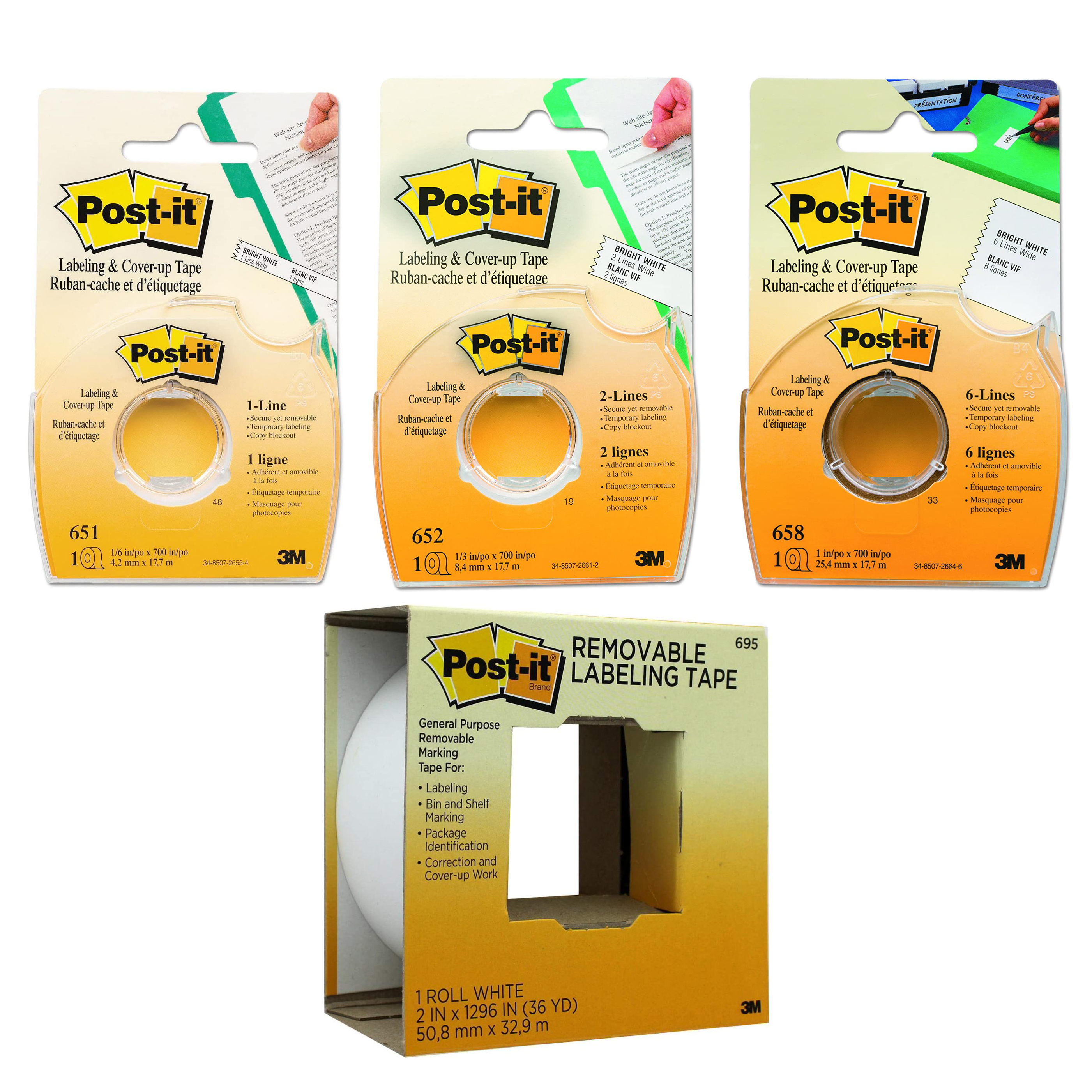 1 Inches x 700 Inches Post-it Tape Roll Removable Labels Yellow 2600-Y 