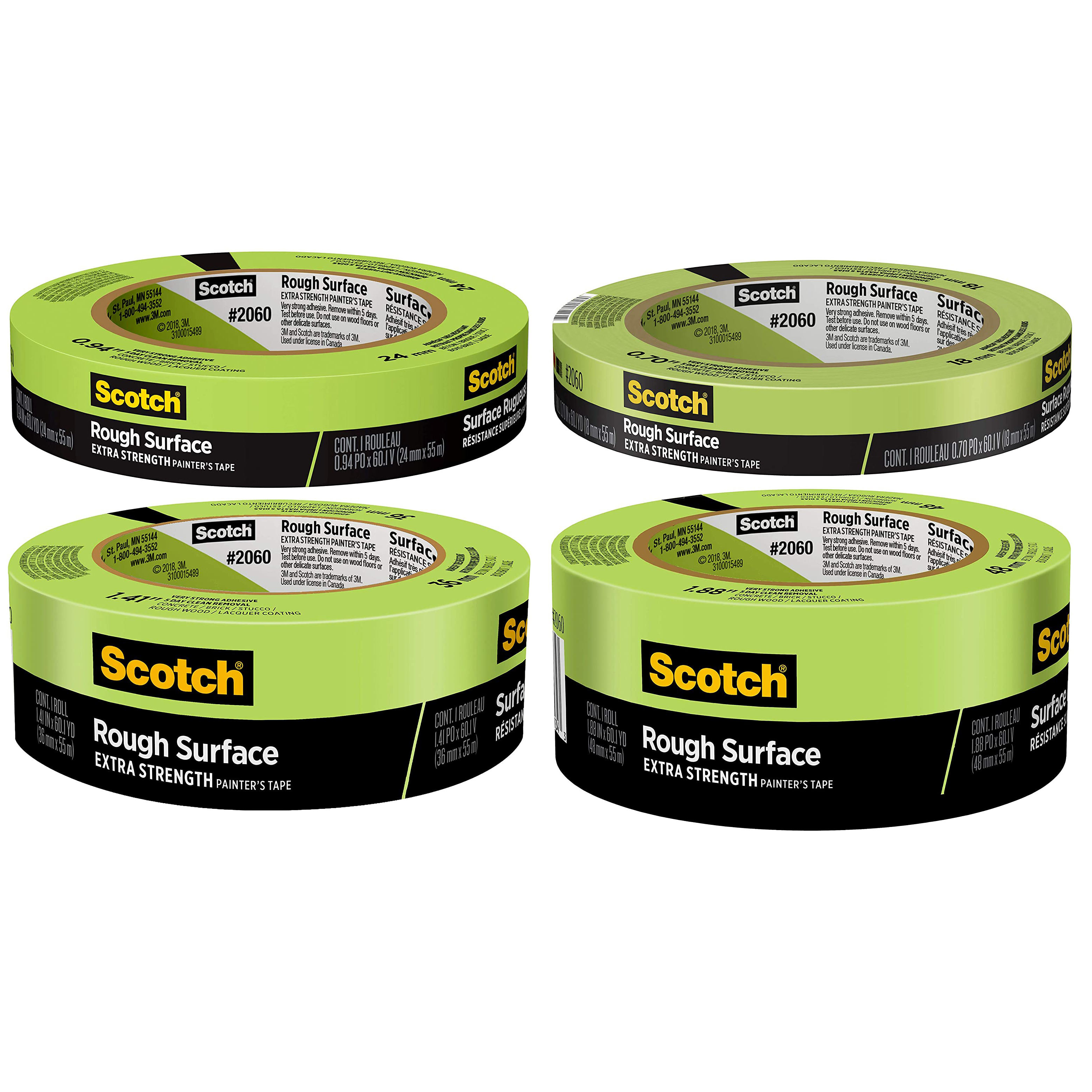 SCOTCH 2060-1.5A Masking Tape,Green,1-1/2 In x 60 Yd,PK24 