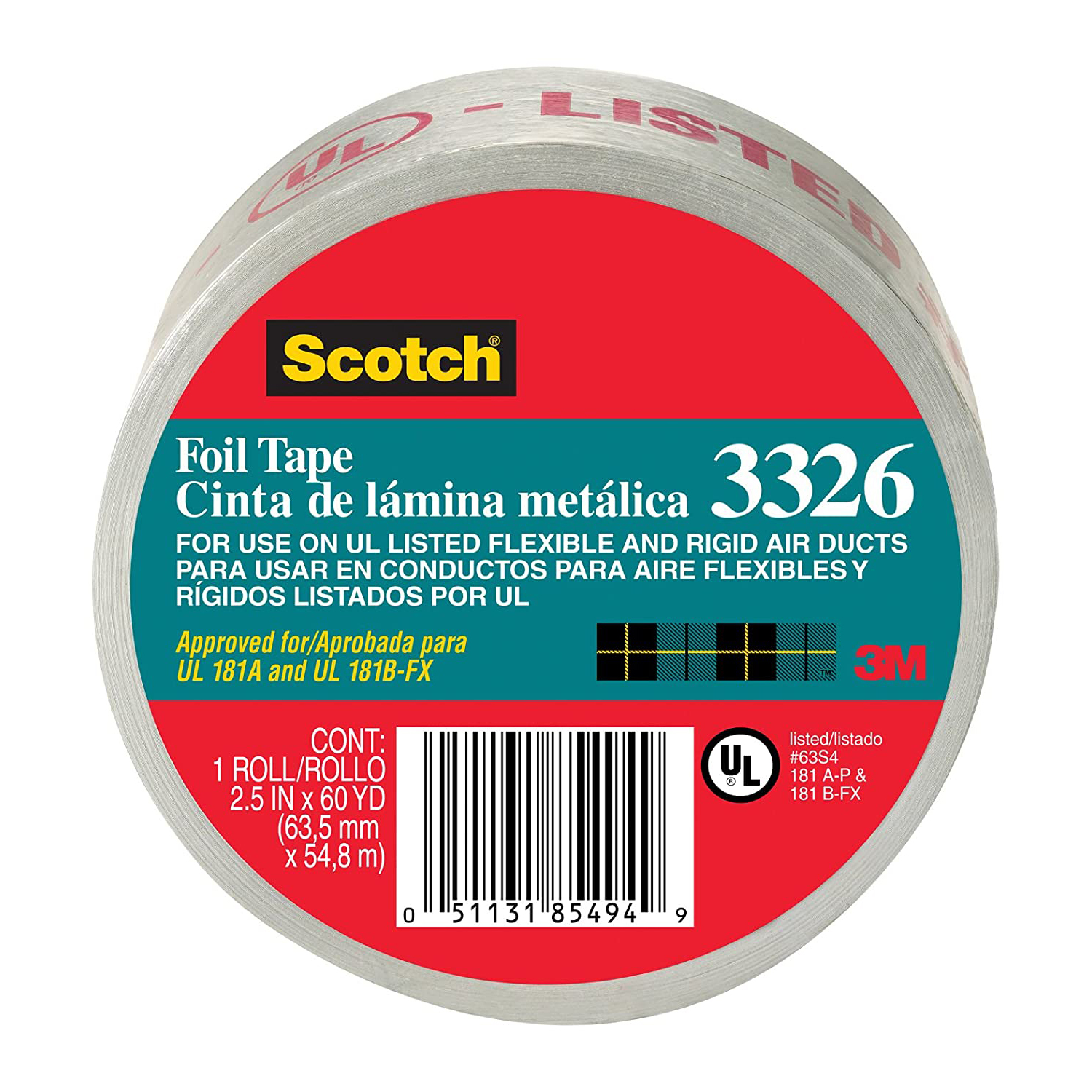 Scotch Foil Tape [UL 181 A &amp; B listed / Linered] (3326-A)