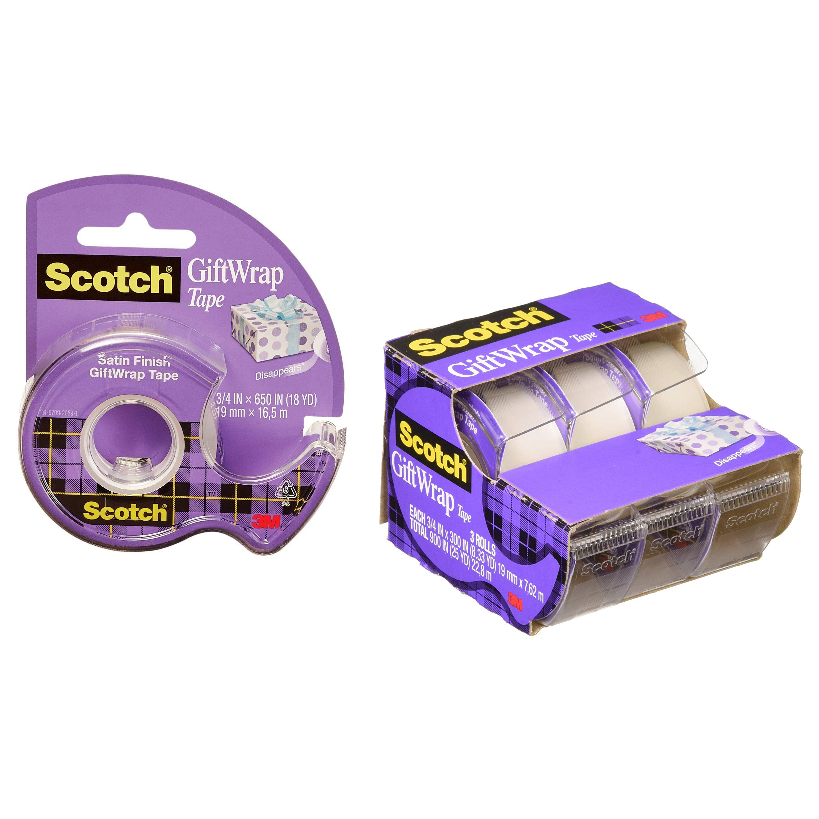 3/4" x 650" Brand New Three Packages of Scotch 3M Satin Finish Gift Wrap Tape 