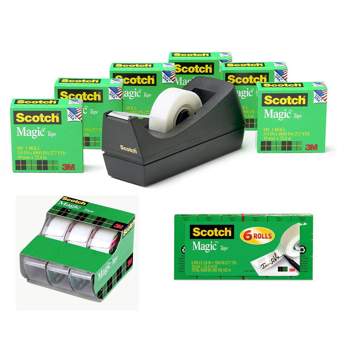 Invisible Stationery Tape 3/4 x 1000 Inches On Dispenser Total 6000 Inches Pack of 6, 