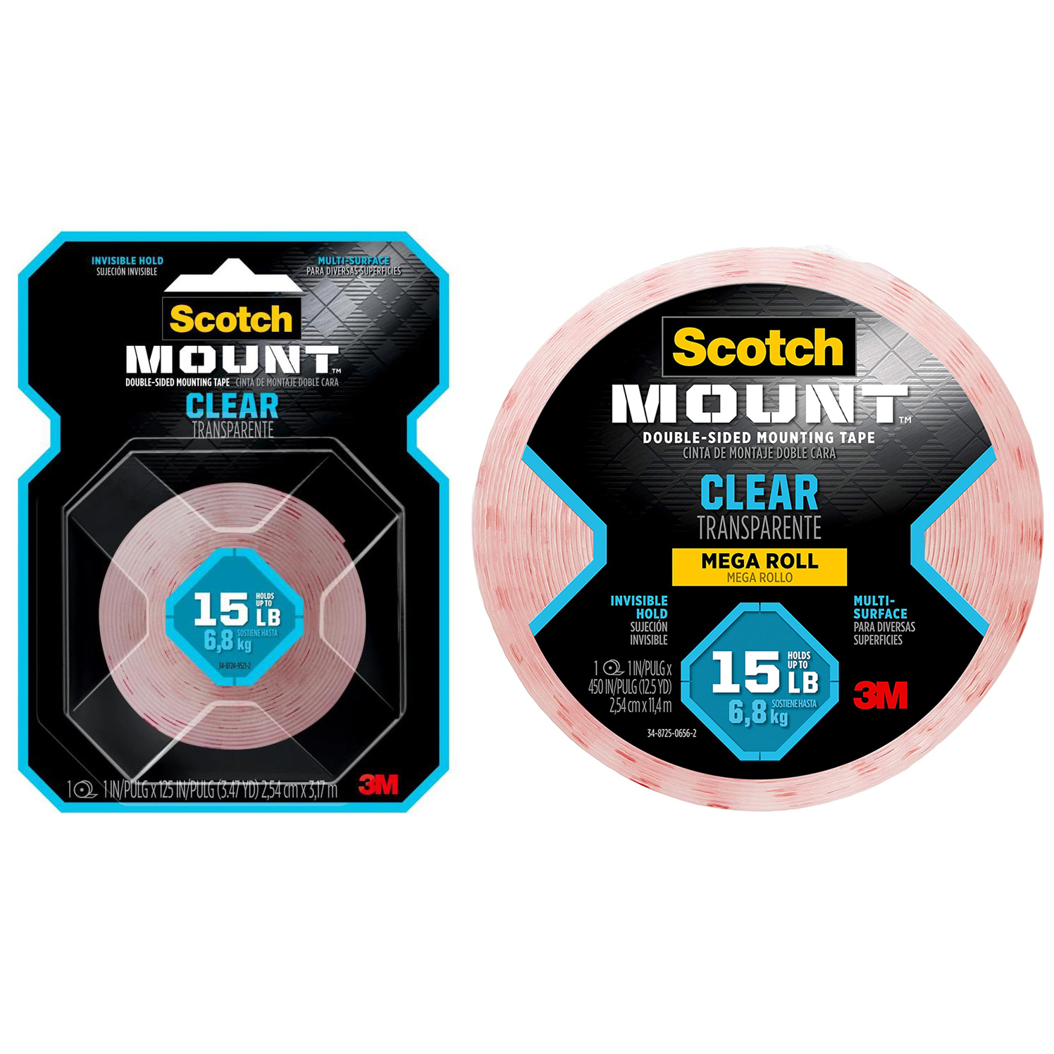 3M Clear Scotch-Mount Double-Sided Mounting Tape, Strips &amp; Squares