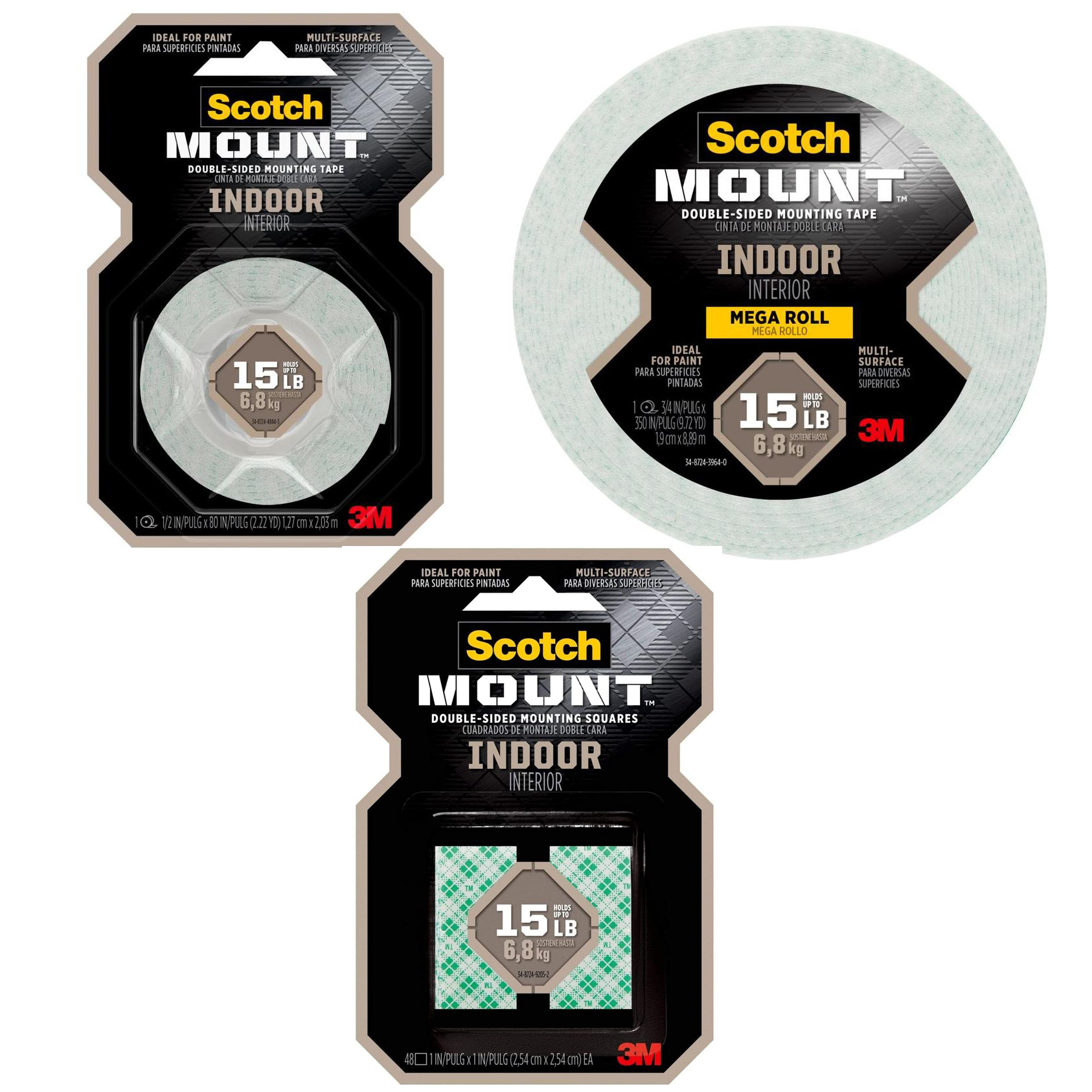 3M Scotch Indoor Mounting Squares 48-Square 1-Inch 