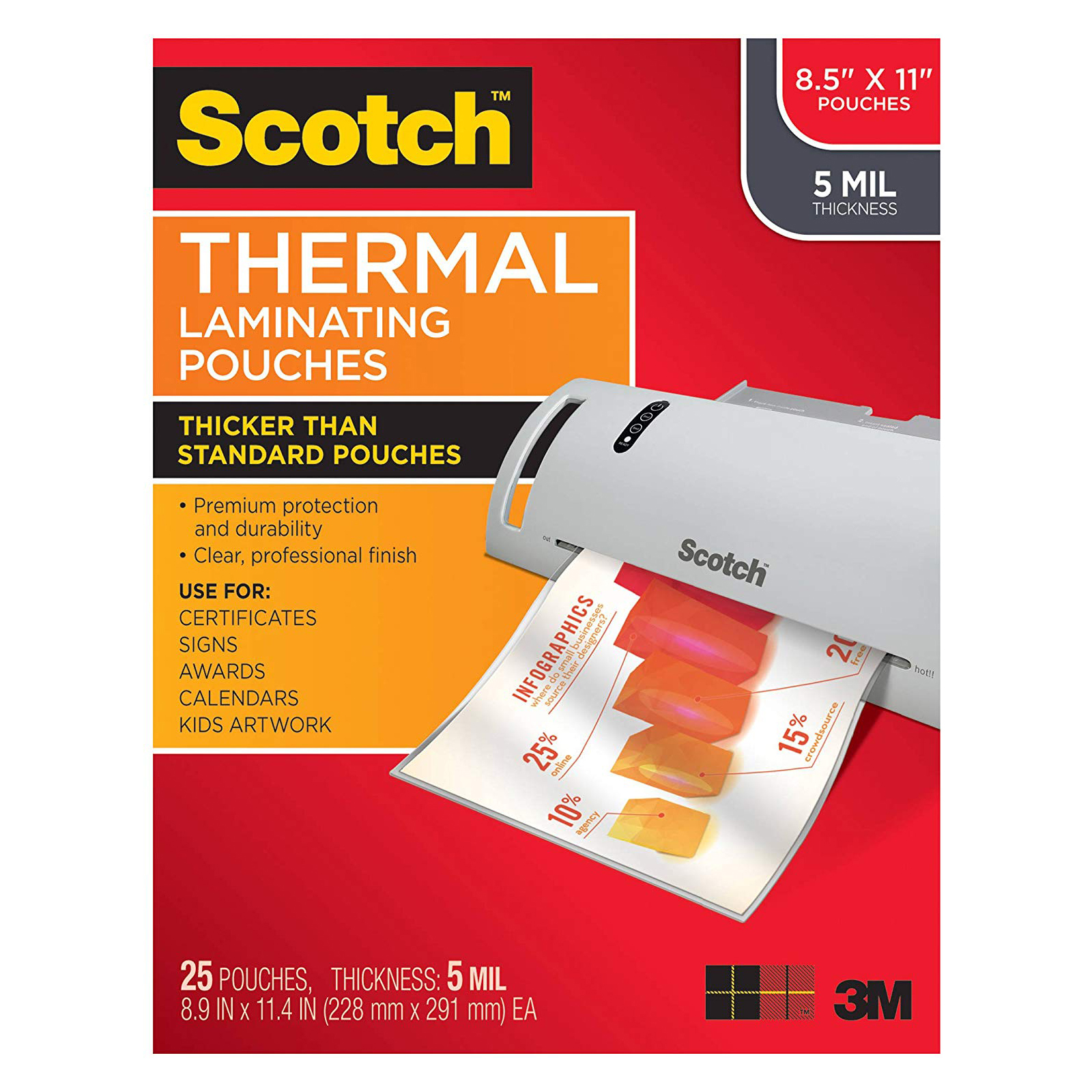 3M TP Scotch Thermal Laminating Pouches, Letter Size