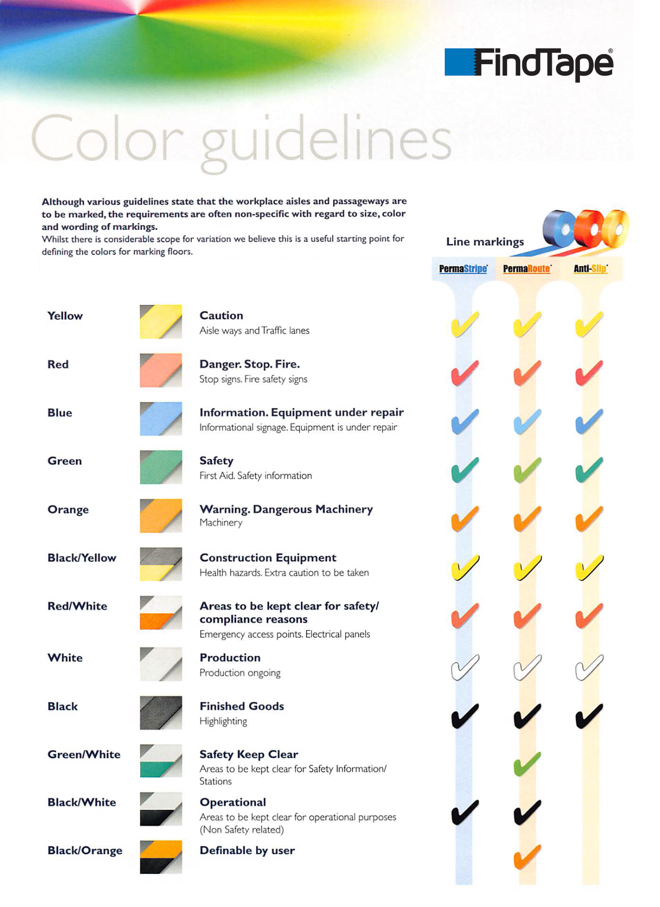 FindTape Floor Marking Color Guide