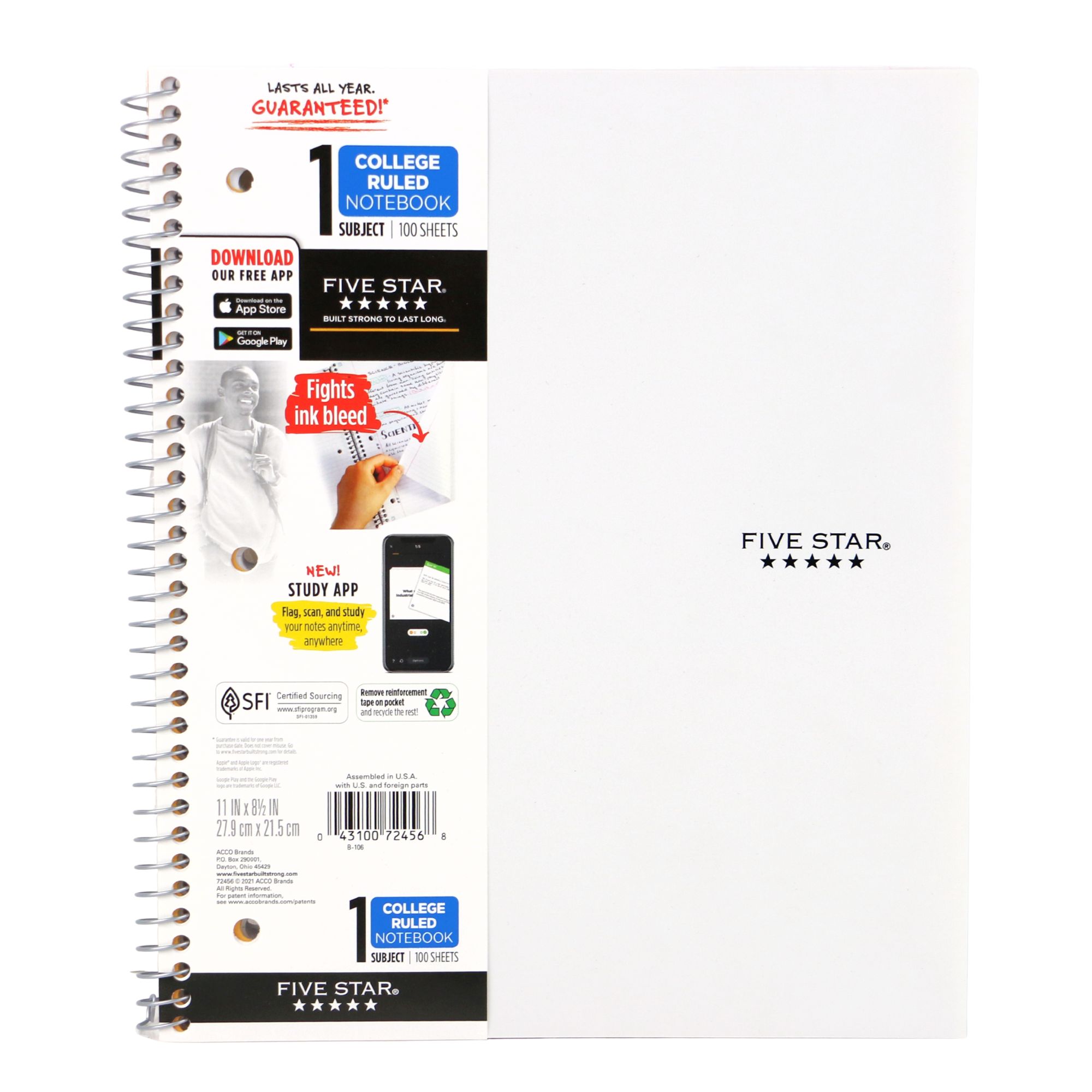 Five Star 1-Subject Spiral Notebook, College Ruled