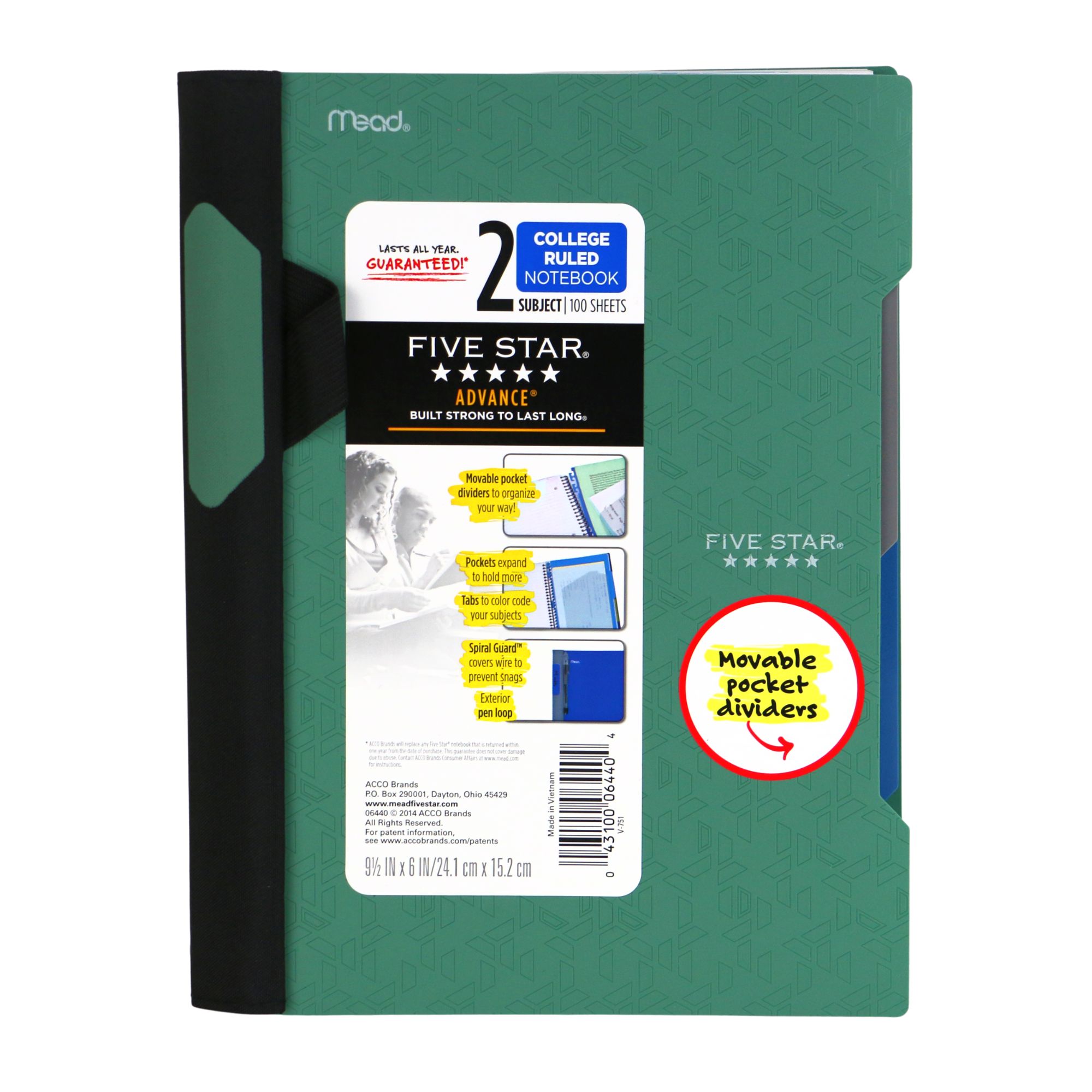 Five Star Advance 2-Subject Spiral Guard Notebook [College Ruled]