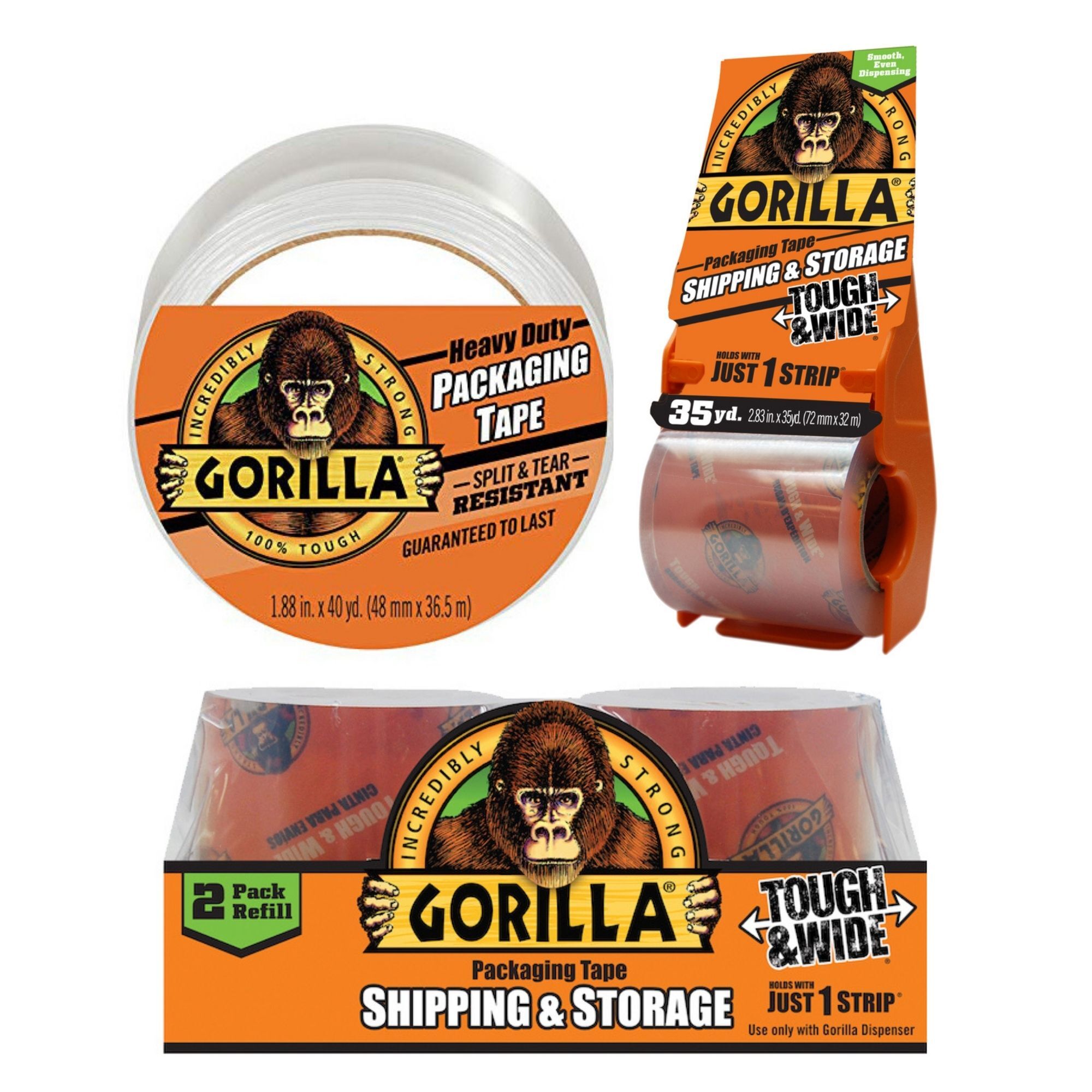 GORILLA Tough and Wide Packaging Tape 2.83-in x 105-ft Clear Packing Tape New 