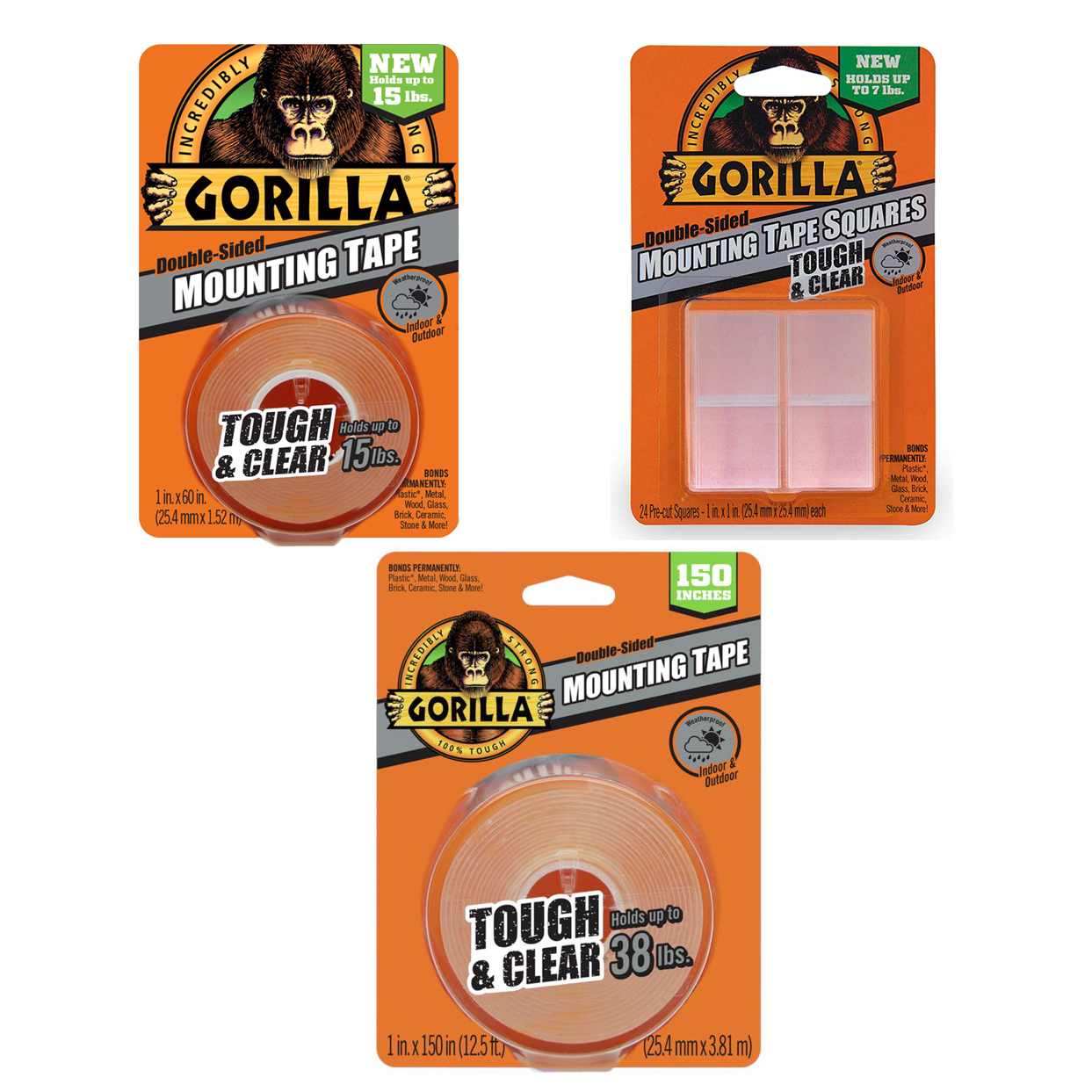 Gorilla Tough & Clear Double Sided Adhesive Mounting Tape Extra Large Pack of 4 Clear, 1 x 150 
