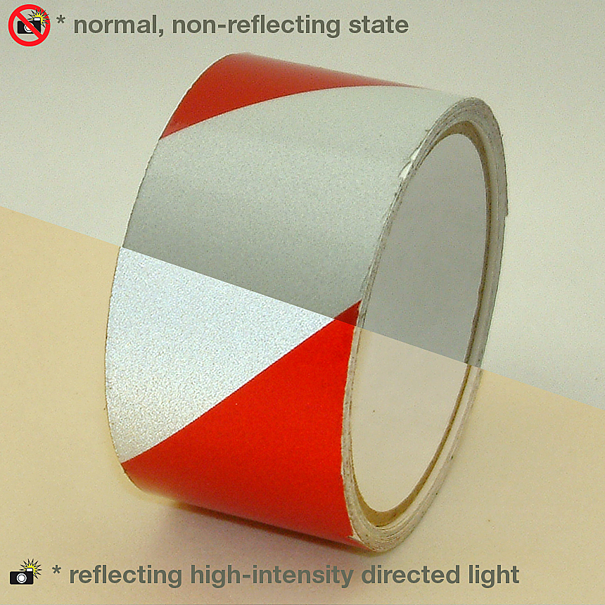 1 ROLL WHITE &  RED Reflective Diagonal Stripe  Conspicuity Tape 7/8" x 50' 
