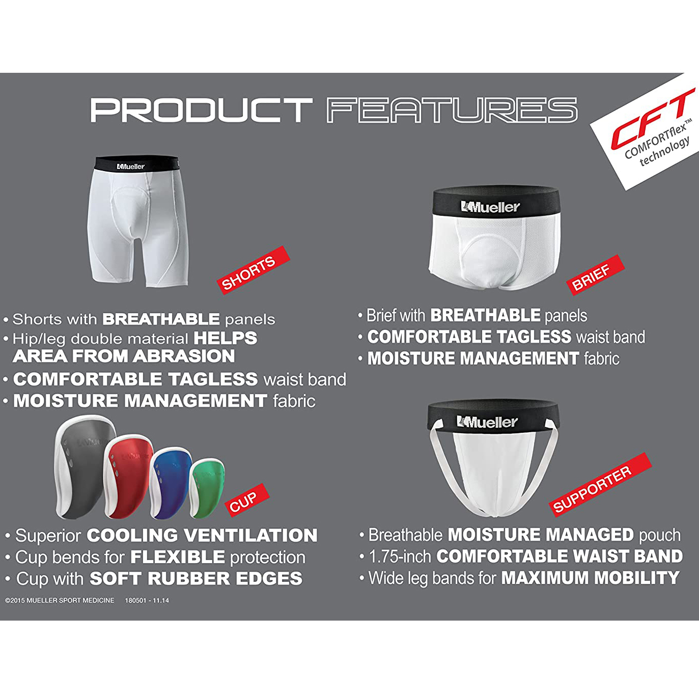Mueller Flex Shield Athletic Cups, Shorts, Briefs &amp; Supporters