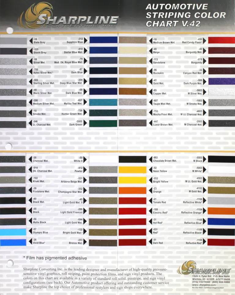 Sharpline Automotive Striping Color Chart